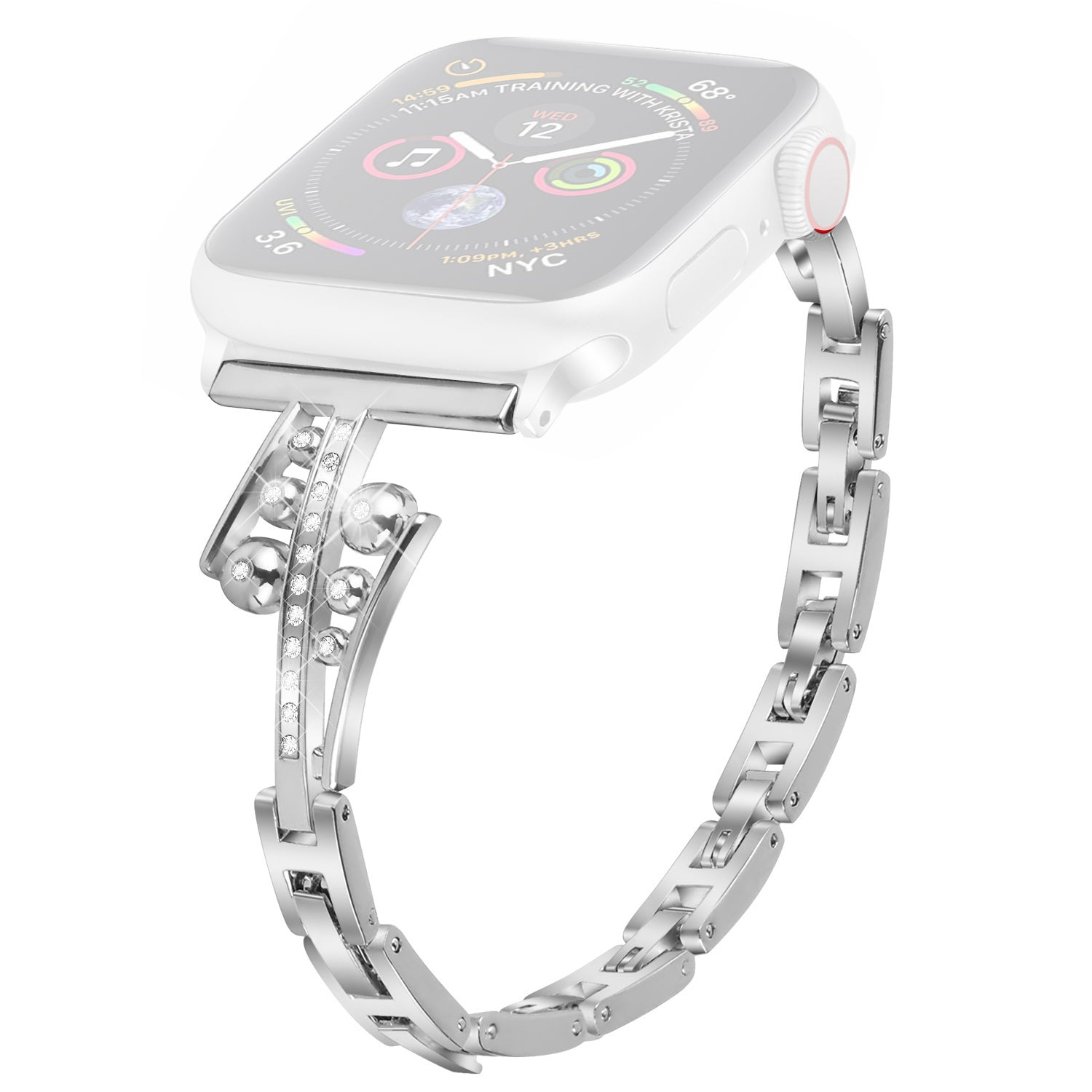 For Apple Watch Series 8 41mm 7 41mm SE Series 6 5 4 SE(2022) 40mm Series 3 2 1 38mm Metal Watch Band with Rhinestone Decor Repalcement Wrist Strap For Apple Watch Series 8 41mm 7 41mm SE Series 6 5 4 SE(2022) 40mm Series 3 2 1 38mm Metal Watch Band with Rhinestone Decor Repalcement Wrist Strap